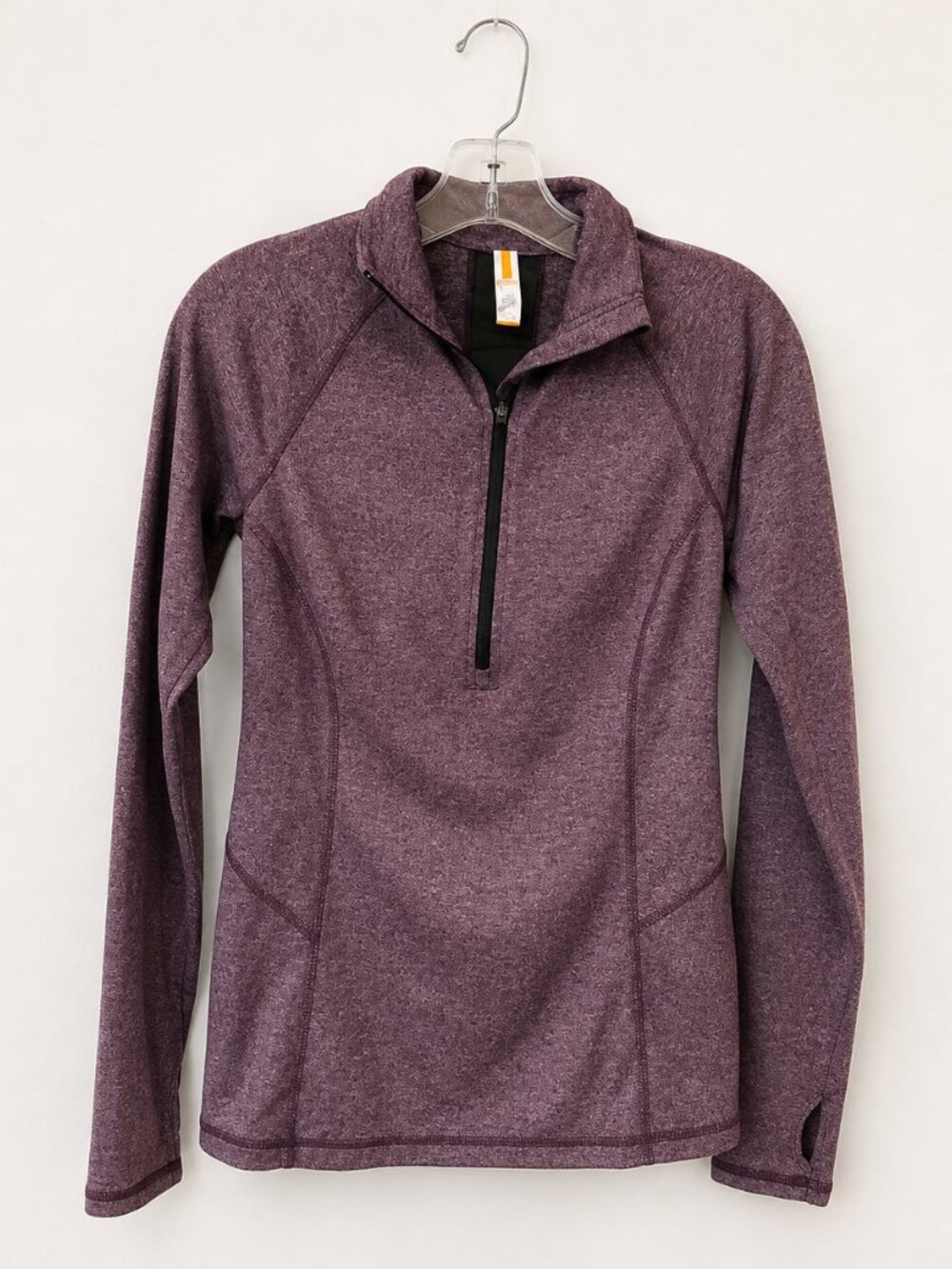 Lucy Women’s XS Purple Quarter Zip Athletic Top Thumbholes Black Mesh Back